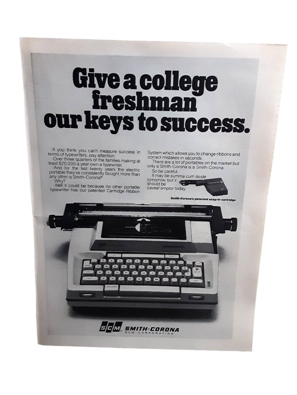 1977 Smith Corona Coronomatic Typewriter College Freshman Vintage Print Ad